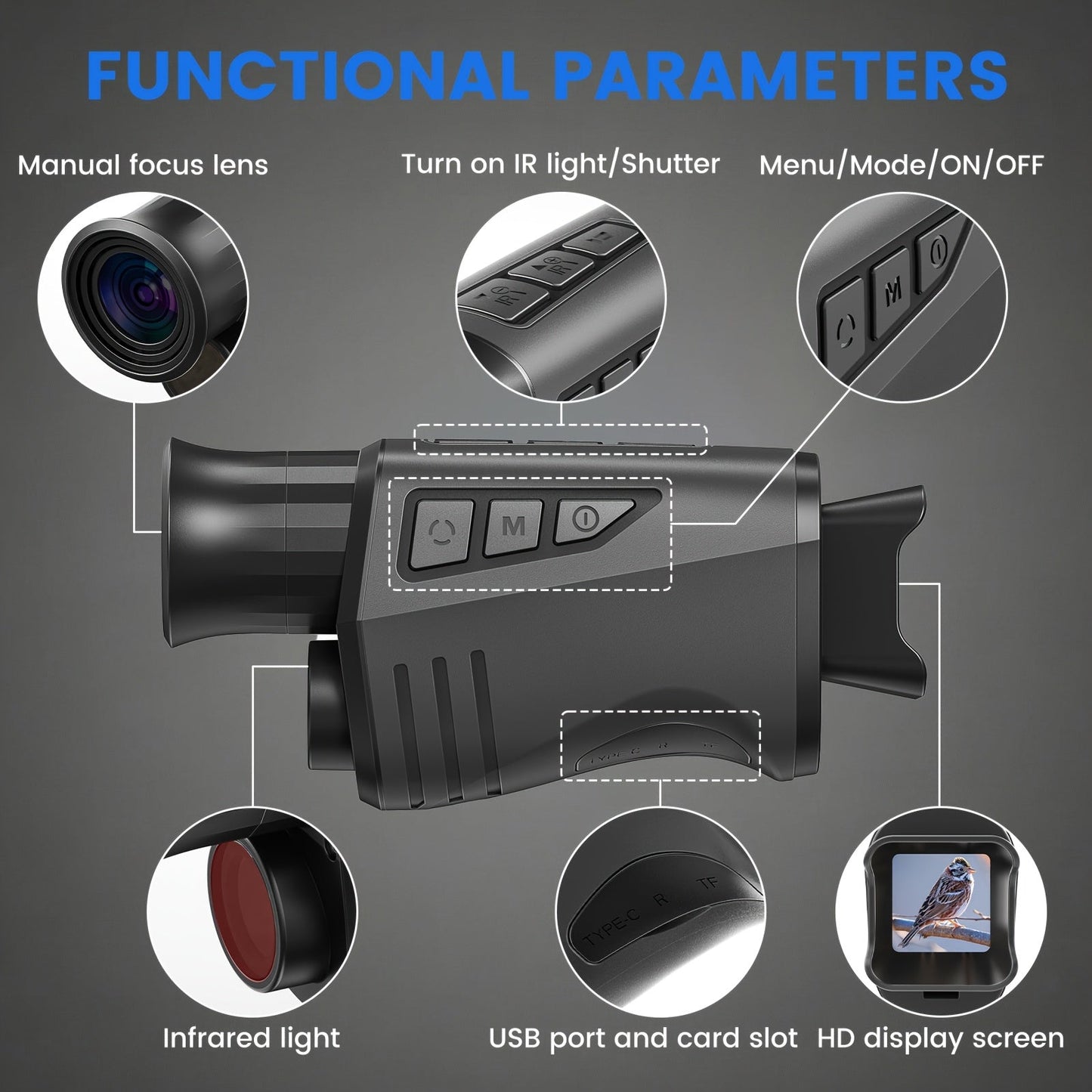 Night Vision Monocular 16x Digital Zoom Infrared - 1.54" HD Display Screen, 32GB Memory Card Included, Portable Night Vision Device for Hunting, Camping, Wildlife Observation & Outdoor Adventure