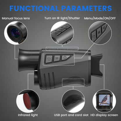 Night Vision Monocular 16x Digital Zoom Infrared - 1.54" HD Display Screen, 32GB Memory Card Included, Portable Night Vision Device for Hunting, Camping, Wildlife Observation & Outdoor Adventure