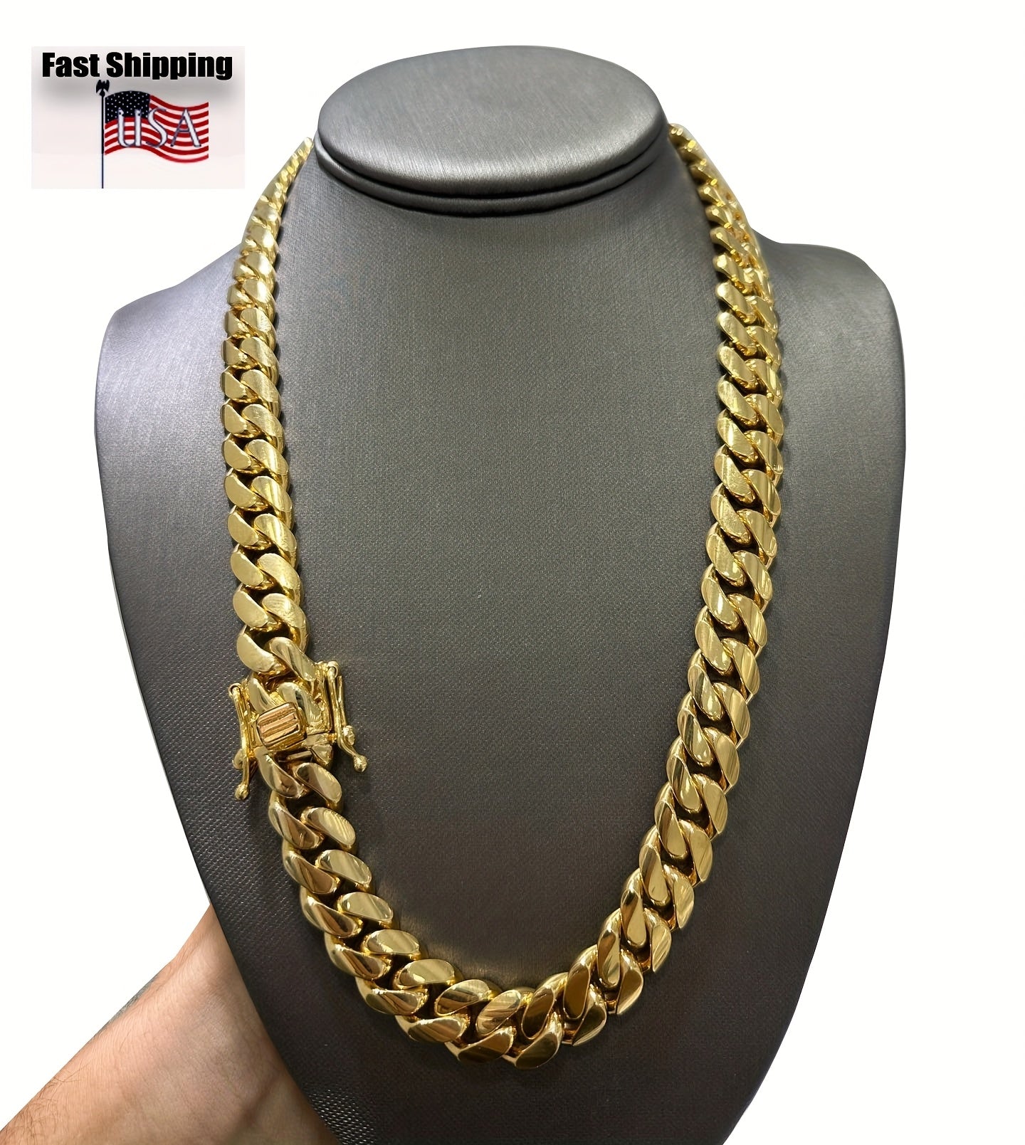 18K Gold Plated Cuban Chain Necklace for Men – 14mm Wide, 316L Stainless Steel, Waterproof & Hypoallergenic, 18 to 28 Inch – Heavy-Duty Hip Hop Jewelry Gift