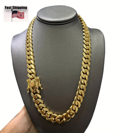 18K Gold Plated Cuban Chain Necklace for Men – 14mm Wide, 316L Stainless Steel, Waterproof & Hypoallergenic, 18 to 28 Inch – Heavy-Duty Hip Hop Jewelry Gift