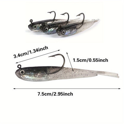20pcs Bionic Soft Fishing Lures with Hook – Realistic Gray Fish Bait for Bass Sea Bass Black Fish, Lead Weighted Freshwater Saltwater Fishing Lure Set