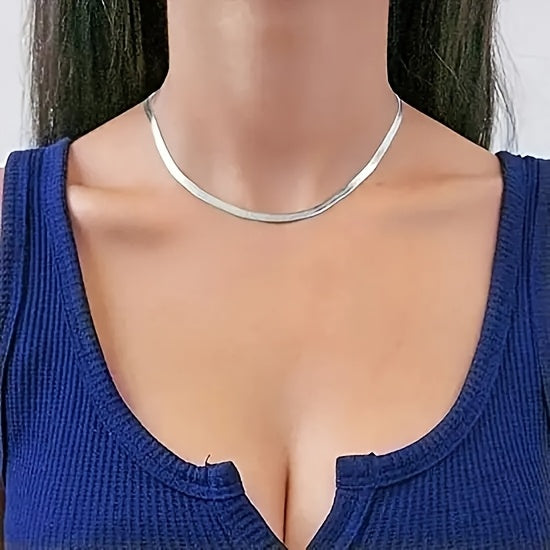 S925 Sterling Silver Flat Snake Chain Necklace Unisex – Handmade Hypoallergenic Artistic Necklace Sizes 18–22 Inch, Stackable Layering Style, Perfect Jewelry Gift for Him or Her