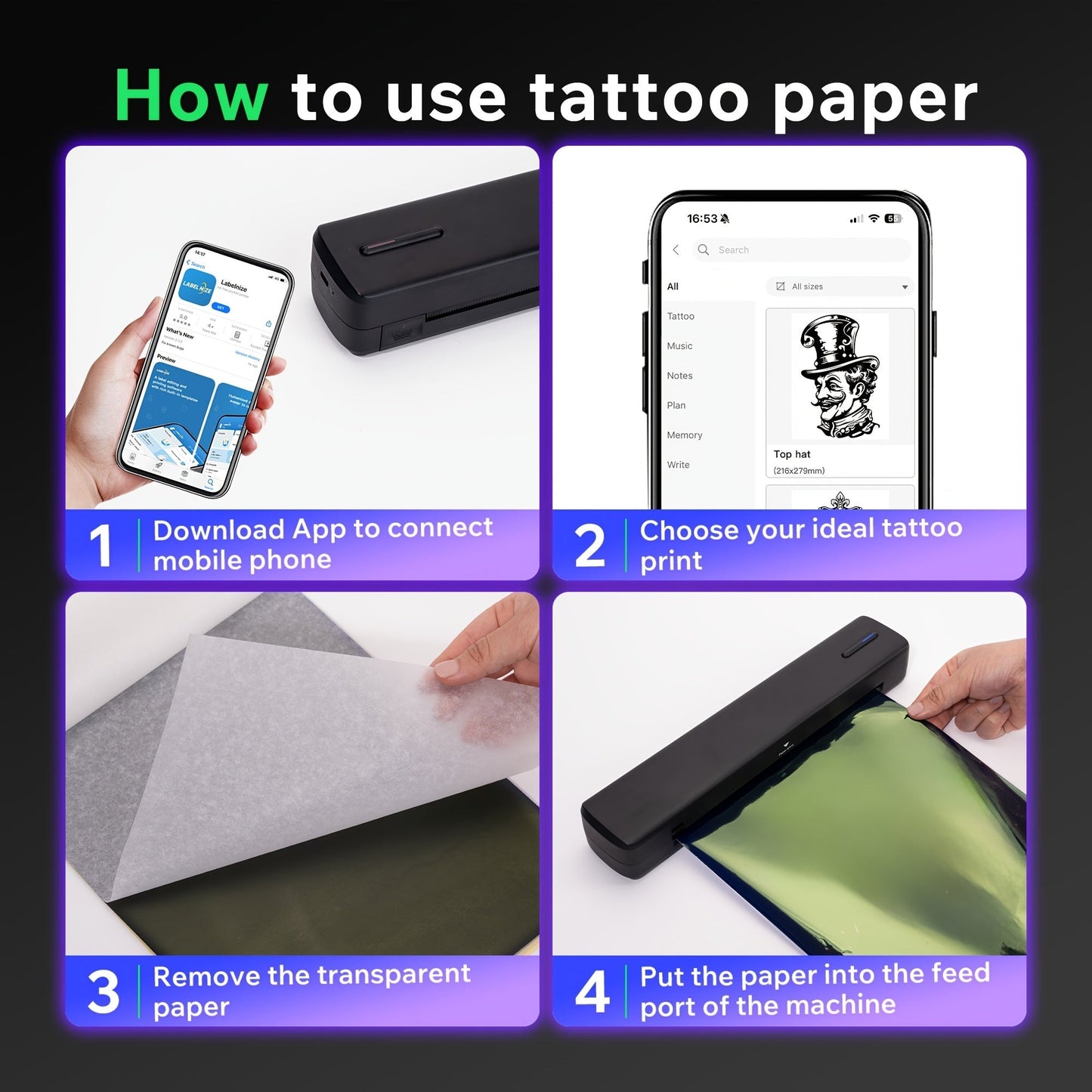 Portable Inkless Thermal Printer Wireless – D810B A4 & US Letter 8.5x11 Mobile Printer, 200 Sheets Per Charge, Compatible with iPhone Android & Laptop, for Home Office School Travel, Includes 20 Sheets