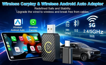 Mini Wireless CarPlay Adapter 2025 Upgraded – Plug & Play Wired to Wireless CarPlay Dongle for Apple iPhone & Android, Low Latency, Fast Stable Connection, No Battery Required, USB Set Included
