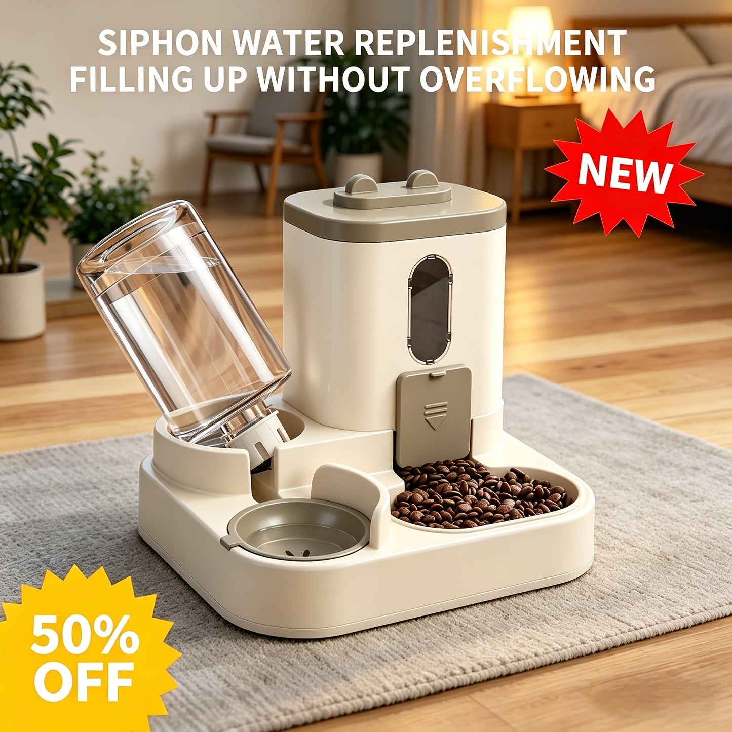 2-in-1 Gravity Pet Feeder for Cats & Dogs – Non-Electric Automatic Food & Water Dispenser, Space-Saving, Easy to Clean, Ideal for Multi-Pet Homes