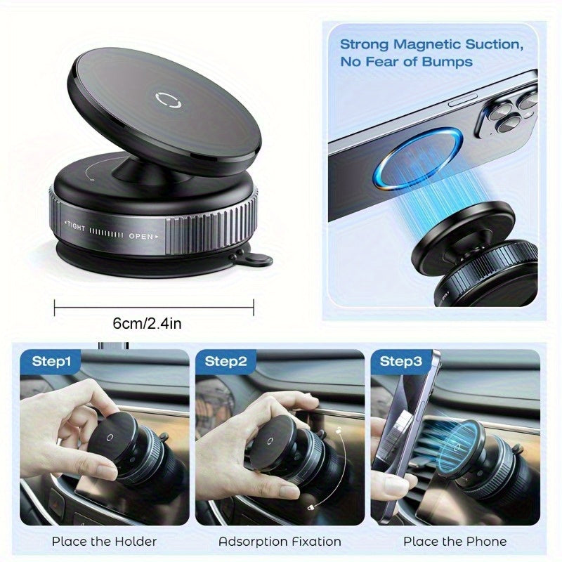 Magnetic Phone Holder with Vacuum Suction Cup, 360° Adjustable Hands-Free Phone Mount for Car, Gym, Mirror & Smooth Surfaces, Universal Magnetic Suction Phone Stand Compatible with All Smartphones