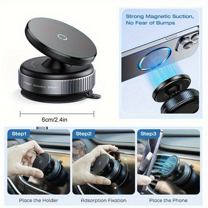 Magnetic Phone Holder with Vacuum Suction Cup, 360° Adjustable Hands-Free Phone Mount for Car, Gym, Mirror & Smooth Surfaces, Universal Magnetic Suction Phone Stand Compatible with All Smartphones