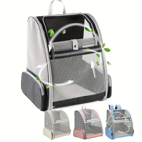 Foldable Ventilated Pet Carrier Backpack for Cats & Dogs – PVC Mesh Airflow, Chest Harness, Removable Mat, Fits Cats up to 18 lbs & Dogs up to 15 lbs, for Travel, Hiking, Flights & Car Rides