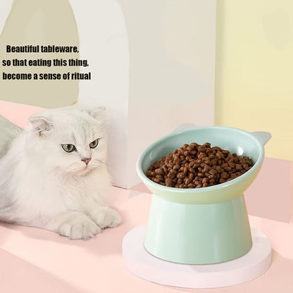 Raised Cat Bowls Set of 3 Cat-Ear Shaped Elevated Feeder Anti-Slip Base Neck Comfort Design Tri-Color Pet Feeding Dish Pink Green Blue Multi-Cat Household