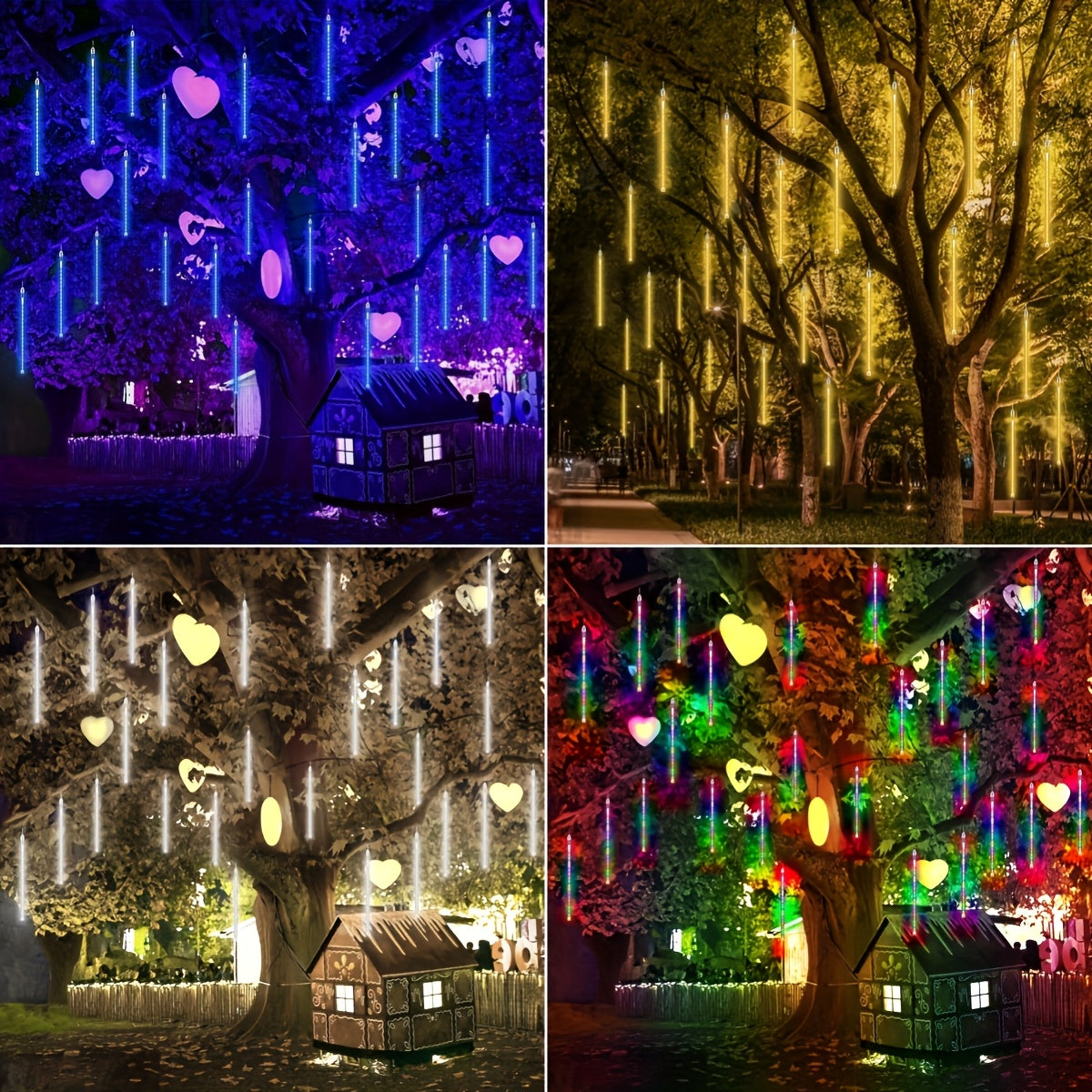 Solar Meteor Shower String Lights – 192 LED Outdoor Fairy Lights, Flower Theme, 8 Modes, Waterproof, for Garden, Patio, Tree, Christmas, Halloween & Independence Day Decorations