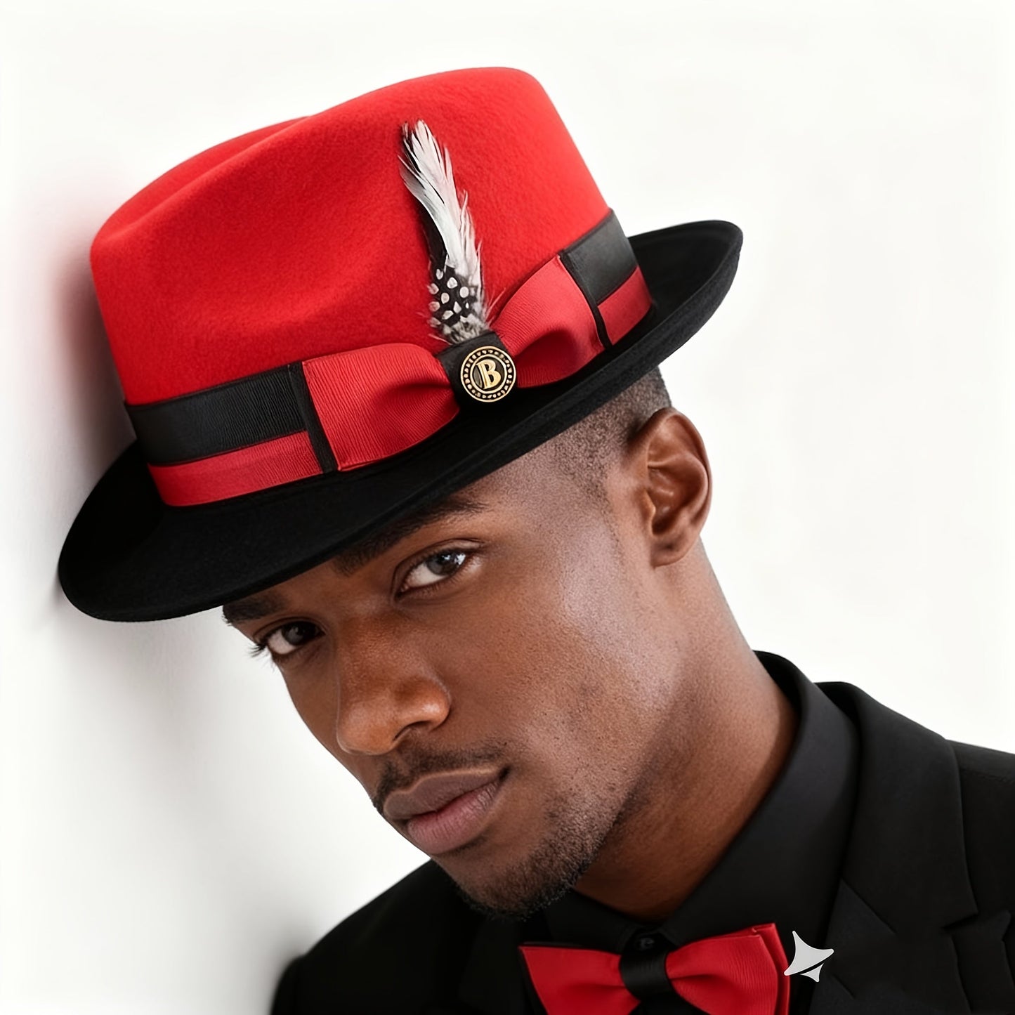 Men's Vintage British Gentleman Top Hat – Cashmere Wool Blend Adjustable 57-60cm, Classic Fall Winter Dress Hat in Black White Red Yellow, Stylish Gift for Men Birthdays Holidays