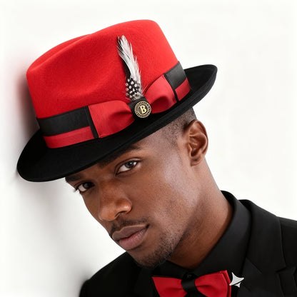 Men's Vintage British Gentleman Top Hat – Cashmere Wool Blend Adjustable 57-60cm, Classic Fall Winter Dress Hat in Black White Red Yellow, Stylish Gift for Men Birthdays Holidays