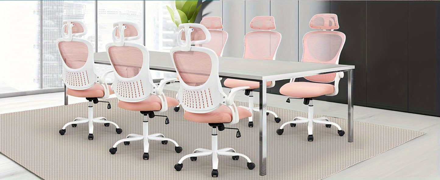 Ergonomic High Back Mesh Office Chair with Adjustable Headrest, Lumbar Support & Flip-Up Armrests – Stainless Steel Frame, Padded Seat, 5-Wheel Rolling Base – Home Office, Lab & Desk Chair (Black/Gray)