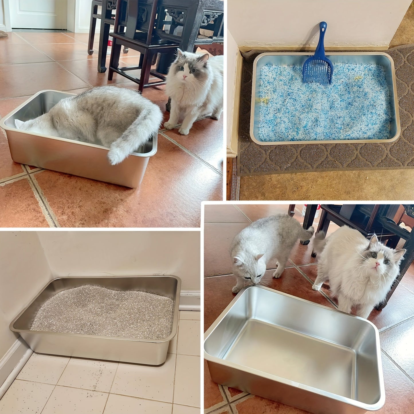 Stainless Steel Cat Litter Box XL – 2-Pack Extra Large Metal Litter Box, 6" Deep High Sides, Easy to Clean, Odor Resistant, for Big Cats & Multi-Cat Households, Rectangle Corner-Fit Design