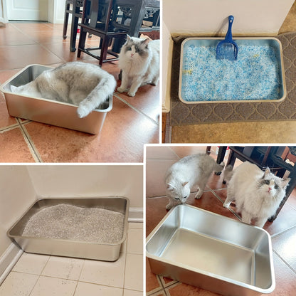 Stainless Steel Cat Litter Box XL – 2-Pack Extra Large Metal Litter Box, 6" Deep High Sides, Easy to Clean, Odor Resistant, for Big Cats & Multi-Cat Households, Rectangle Corner-Fit Design