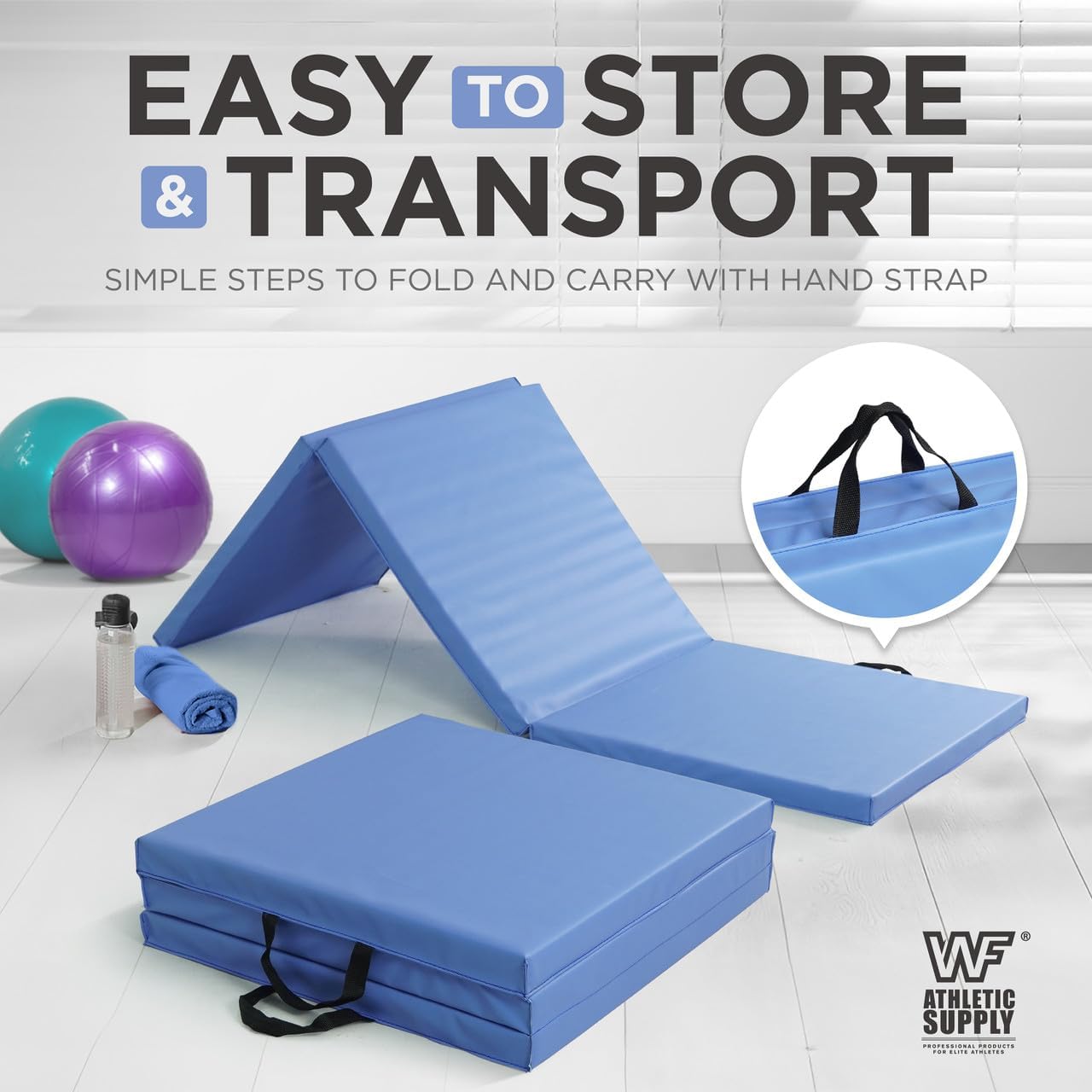 Tri Fold Folding Exercise Mat 1.5" Thick with Carrying Handles - High Density Foam Foldable Gym Mat for Gymnastics, Yoga, MMA, Core Workouts & Stretching, 72" x 24", Easy Storage & Portable