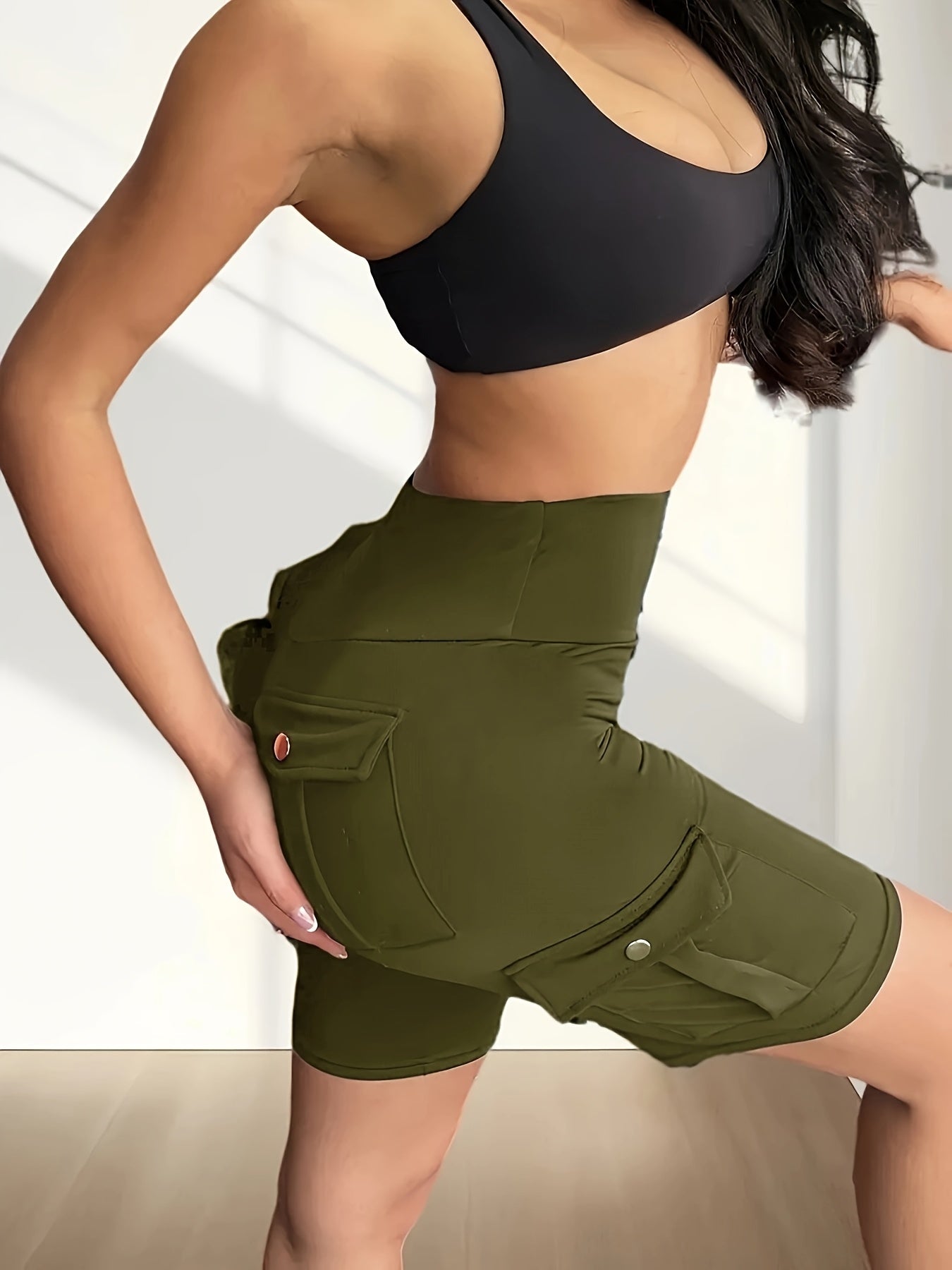 Women's High Waist Yoga Shorts with Pockets – Solid Color Soft Stretch Workout Shorts for Yoga Gym Running, Flattering Fit, Spring Summer Fall Activewear
