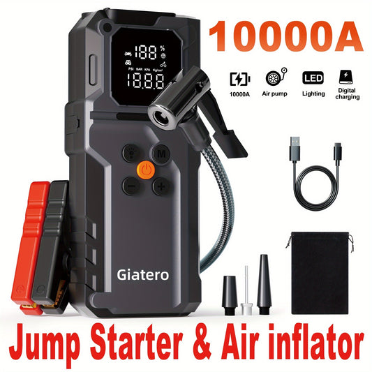 10000A Jump Starter with Air Compressor 160 PSI, Portable Car Battery Jump Starter Pack for Gas & Diesel Engines, USB-C QC 3.0 Fast Charge, Large Display, 3-Mode LED Flashlight, Jumper Cables Included – Giatero Q27