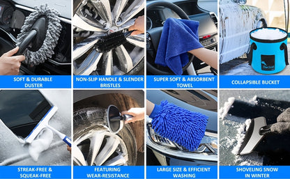 Car Wash Detailing Kit 19 or 41 Piece Handheld Vacuum Collapsible Bucket Tire Brush Windshield Tool Snow Shovel Cleaning Gel Complete Car Care Set Yellow Pink