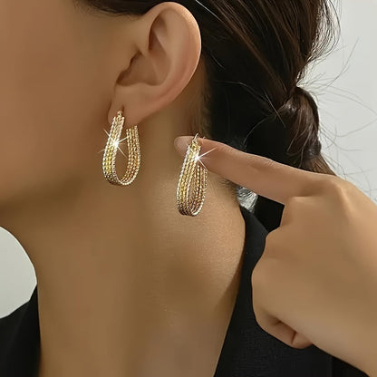 Gold Hoop Earrings for Women Oval Water Droplet Ripple Design Lightweight Golden Copper Dangle Earrings Chic Elegant Jewelry Gift for Her