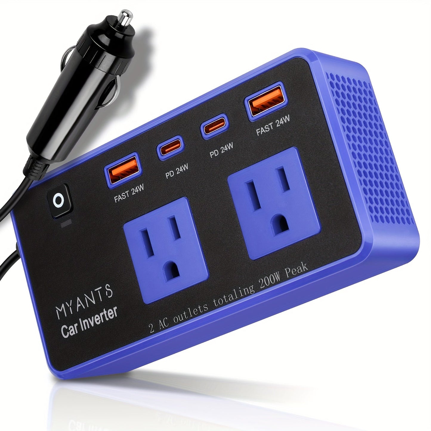200W Car Power Inverter DC 12V to 110V AC with PD 24W & QC 24W Quick Charge – Dual Fast Charging Vehicle Adapter for Car Office, Work from Car, Camping & Road Trip
