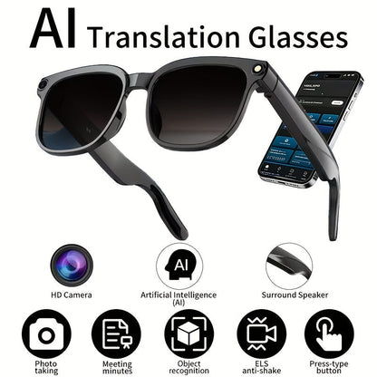 AI Smart Glasses with 8MP HD Camera Touch Control ChatGPT Real-Time Translation Wireless Calling Blue Light Protection Noise Reduction Dual Mics Photochromic Lens for Cycling Driving Travel Office