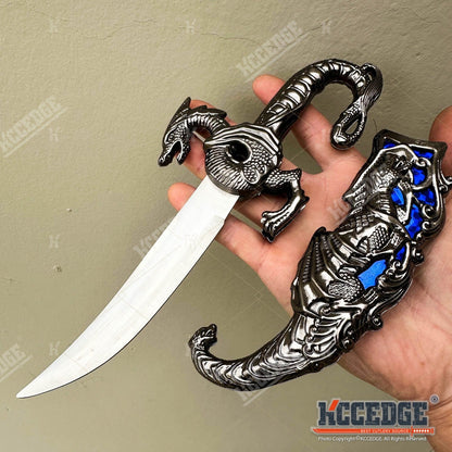 Medieval Dragon Fantasy Fixed Blade Knife with Scabbard 9 Inch – Non-Sharpened 440 Stainless Steel, Cosplay Prop, Historical Replica, Home Decor Collectible, 5 Colors
