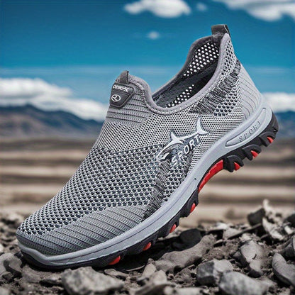 Men's Breathable Mesh Slip-On Sneakers – Lightweight Low-Top Casual Athletic Shoes with Rubber Sole, Round Toe, Monochrome Fabric Upper, Easy Wear Loafer-Style Footwear for Walking, Gym & Everyday Comfort, Spring & Summer