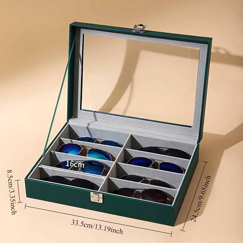 8-Slot PU Leather Eyeglasses Storage Case – Large Capacity Glasses Organizer Box for Sunglasses Reading Glasses, Luxury Household Collection Display Case in Black White Green