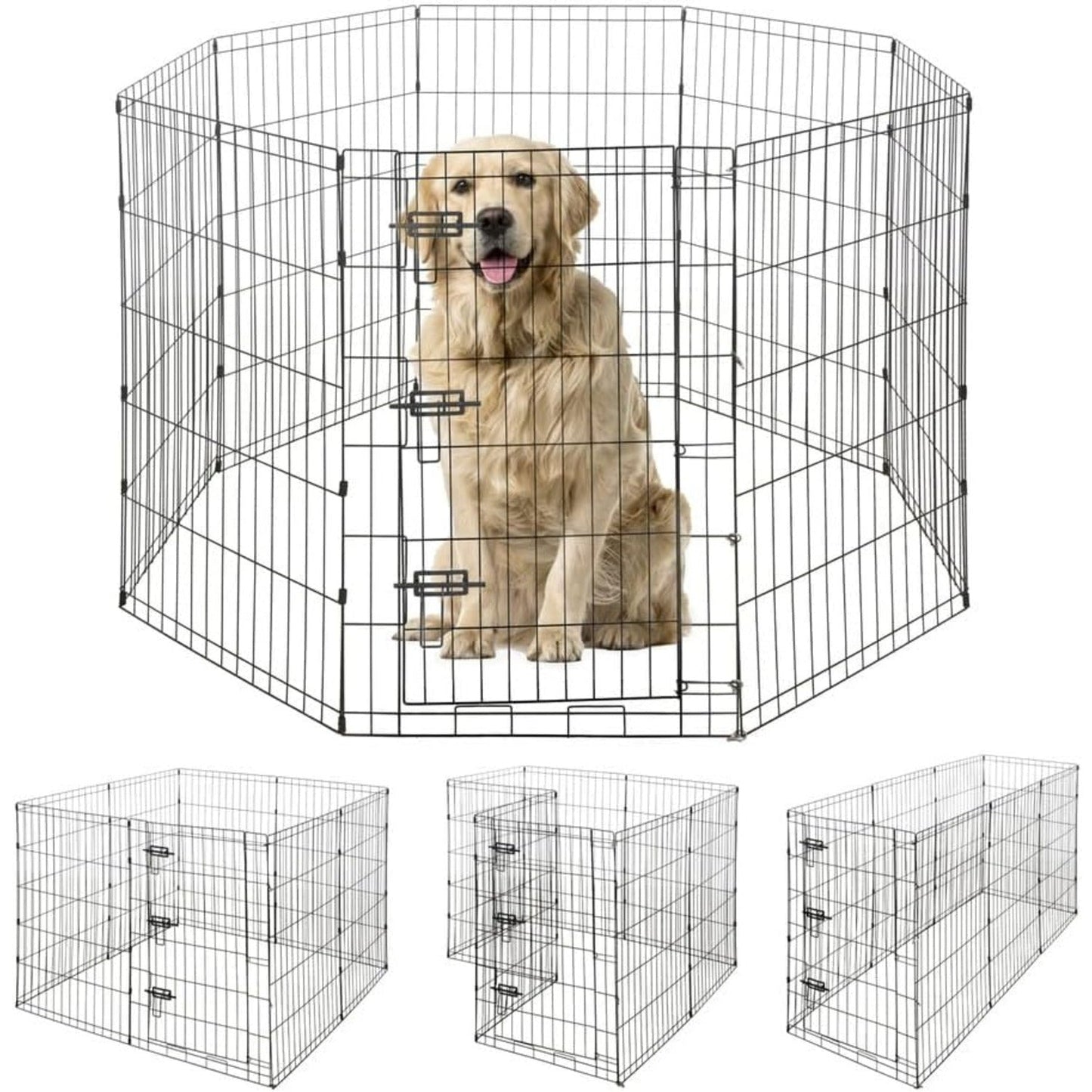 Foldable Dog Playpen 8 Panel – Heavy-Duty Metal Pet Kennel with Gate for Indoor & Outdoor Use, Portable Exercise Fence Cage for Small Dogs & Animals, Available in 24"/30"/36" Heights