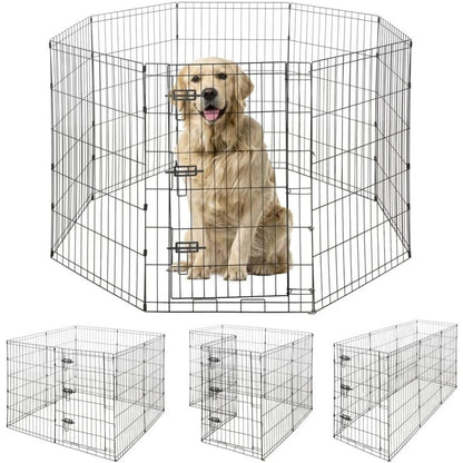 Foldable Dog Playpen 8 Panel – Heavy-Duty Metal Pet Kennel with Gate for Indoor & Outdoor Use, Portable Exercise Fence Cage for Small Dogs & Animals, Available in 24"/30"/36" Heights