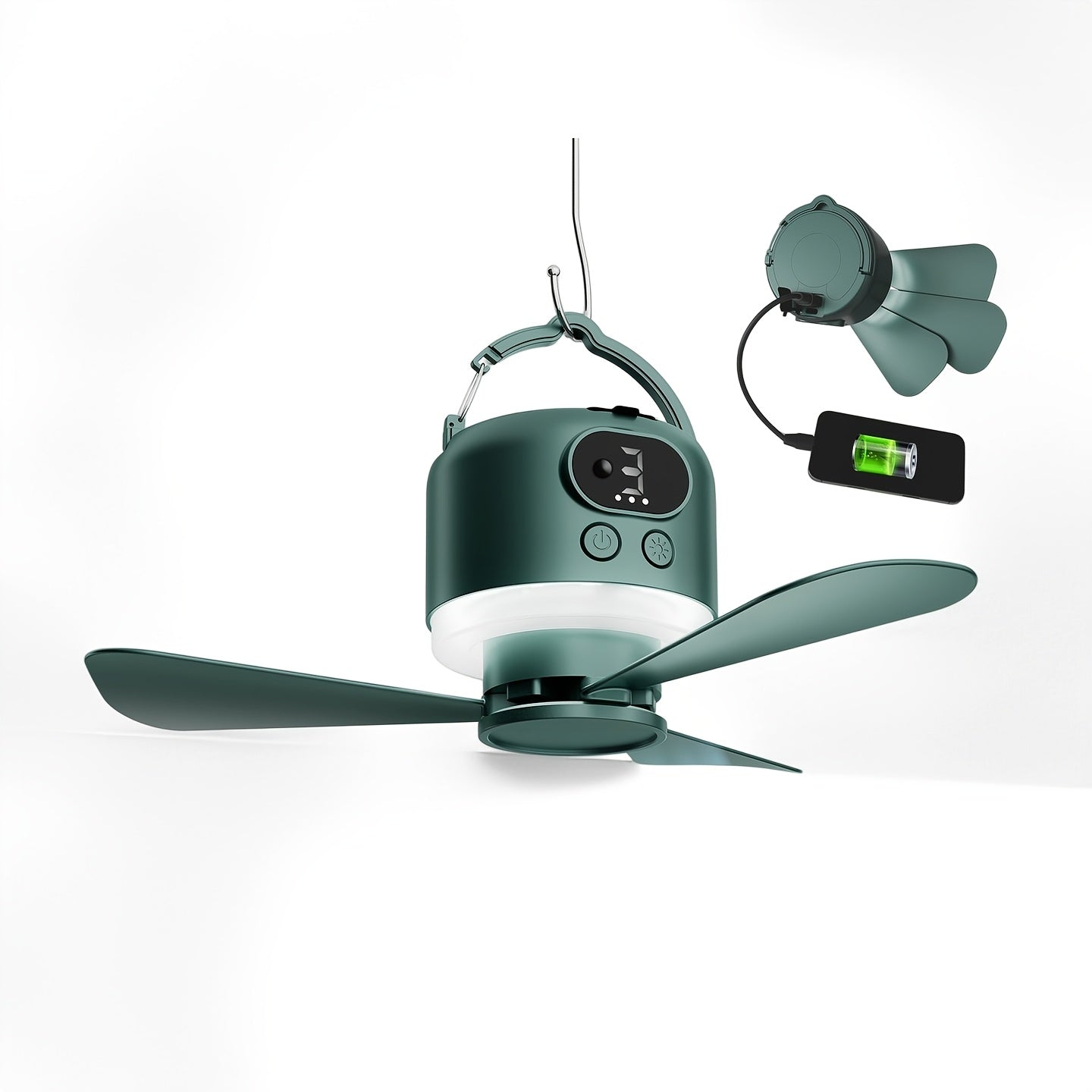 Portable Camping Ceiling Fan 10400mAh USB Rechargeable – Tent Fan with Remote Control, LED Light, Detachable Blades & 4-Speed Settings for Camping, Outdoor, RV, Bedroom & Home Use