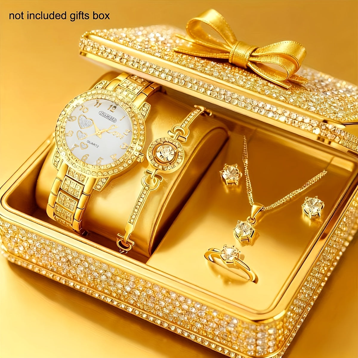 Women's Watch & Jewelry Set 6 Pieces - Elegant Ladies Watch with Bracelet Necklace Earrings & Ring, Luxury Fashion Jewelry Set for Women, Valentine's Day Birthday Anniversary Gift