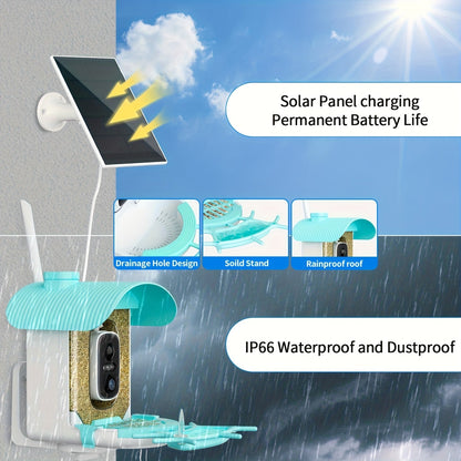 AI Smart Bird Feeder with Camera Solar Powered – 4MP 2K HD, Bird Species Identification, Motion Detection, Squirrel-Proof, IP66 Weatherproof, App Remote Monitoring, Gift for Bird Lovers