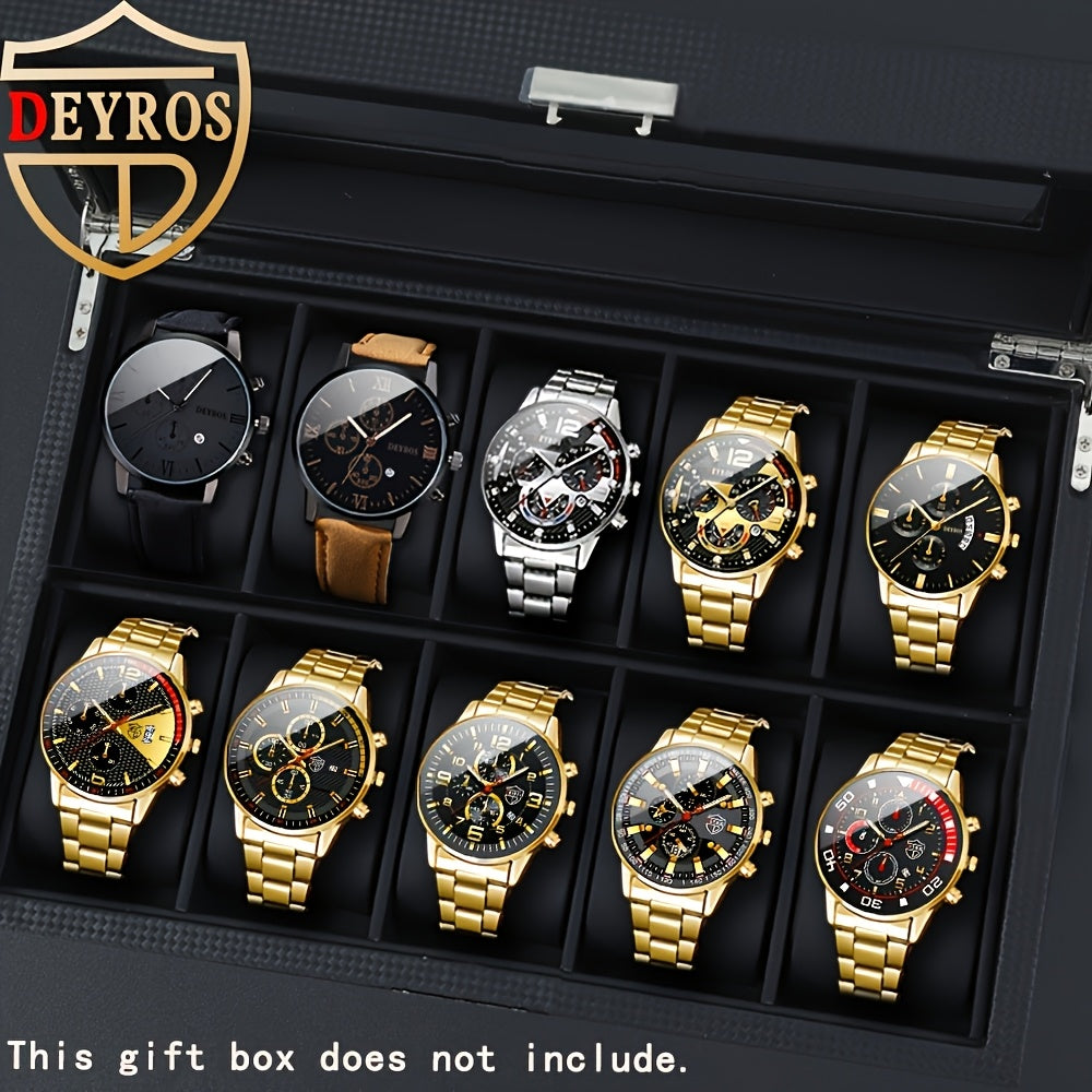 Men's Quartz Watch Set 10 Pcs – Analog Alloy Case, Faux Leather Strap, Date Display, Multiple Styles – Casual Wrist Watches for Men, Perfect Gift Set