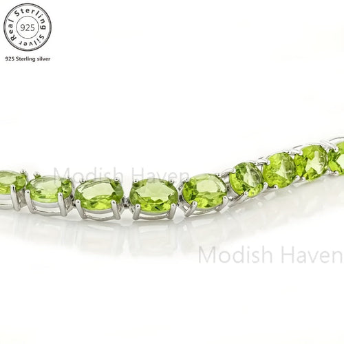 Green Peridot Tennis Bracelet for Women – 925 Sterling Silver with Sparkling Zirconia Accents, Elegant Gemstone Wrist Jewelry for Daily Wear, Birthday Mother's Day Valentine's Day Anniversary Gift for Her