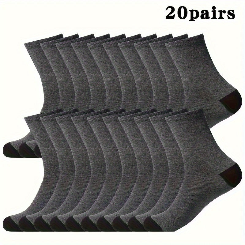 Men's Bulk Socks 20 or 30 Pairs Pack – Breathable Mid-Calf Athletic Crew Socks, Moisture-Wicking Sports Socks for Men, One Size Fits Most