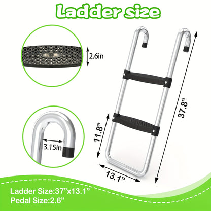 Trampoline Ladder and Slide Kit 2-Step Wide Safety Stairs Tear-Resistant Slide PE Galvanized Steel Universal Trampoline Accessories for Kids Adults Ages 14 Plus Outdoor Backyard Play