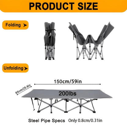 Folding Camping Bed with Mattress & Side Pockets – Heavy Duty Portable Cot for Adults, Foldable Guest Bed for Camping Outdoor Courtyard Terrace Office Guest Room