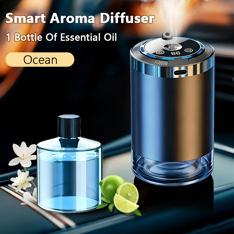 Smart Car Aroma Diffuser with Essential Oils Starry Sky Projection Humidifier Ambient Light Car Air Freshener Ocean Osmanthus Cologne Scent 1.69oz Bottle for Car Interior