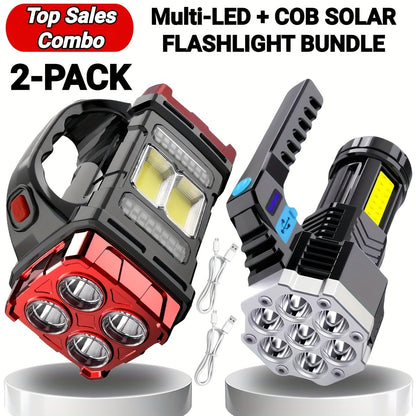 2 Pack Rechargeable LED Tactical Flashlight with Telescopic Zoom, COB Side Light & 5 Modes, High Power Handheld Flashlight USB-C for Camping Hiking Biking Emergency – Best Gift for Him
