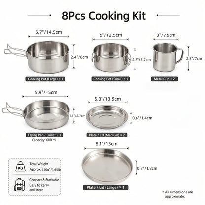 Camping Cookware Mess Kit 8/9/14/15 Piece, Portable Non-Stick Aluminum Alloy Camp Cook Set with Kettle Pot Frying Pan Plates Utensils, Lightweight Backpacking Outdoor Cooking Gear for Hiking & Travel