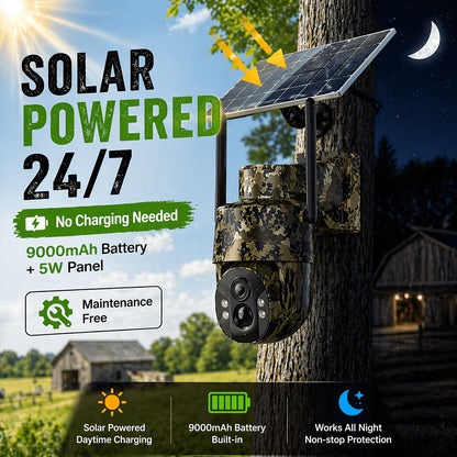 4G LTE Solar Security Camera Outdoor Wireless – No WiFi Needed, 4K Night Vision, 360° Live View, Two-Way Audio, Waterproof Trail Camera for Hunting, Farm, Ranch & Wildlife Monitoring