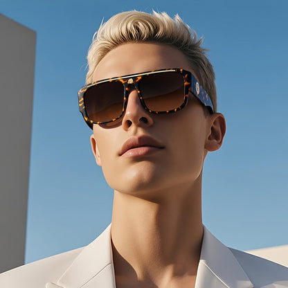Cyberpunk Oversized Square Sunglasses for Men – Extra Large Frame 139mm+, Black & Gold Metal Trim, Decorative Lens, Futuristic Street Fashion & Cosplay Eyewear