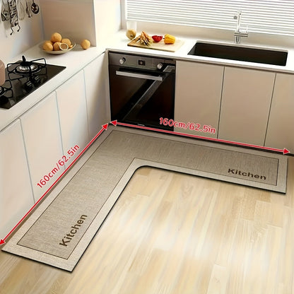 Kitchen Mat Non-Slip Microfiber Rug – Anti-Fatigue Machine Washable Kitchen Floor Mat with "Kitchen" Text, Soft Cushioned Standing Mat for Kitchen, Entryway & Dining Room, Camel & Dark Gray