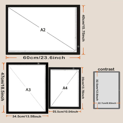 LED Light Pad A2 A3 A4 Adjustable Brightness Dual Light Strip Tracing Board Diamond Painting Sketching Drawing Art Light Box