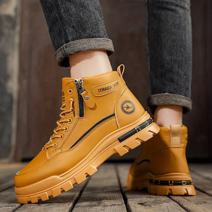 Men's Waterproof High-Top Hiking Boots – Zipper Closure, Slip-Resistant Durable Sole, PU Surface, for Outdoor Hiking Mountaineering Autumn Winter
