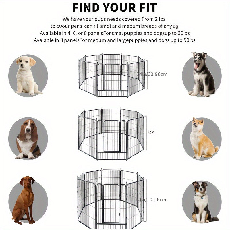 Outdoor Dog Playpen 8 Panels 32 Inch Hammer Design – Pre-Assembled Garden Dog Enclosure for Small to Medium Dogs, Yard Fence Barrier, Expandable Animal Pen