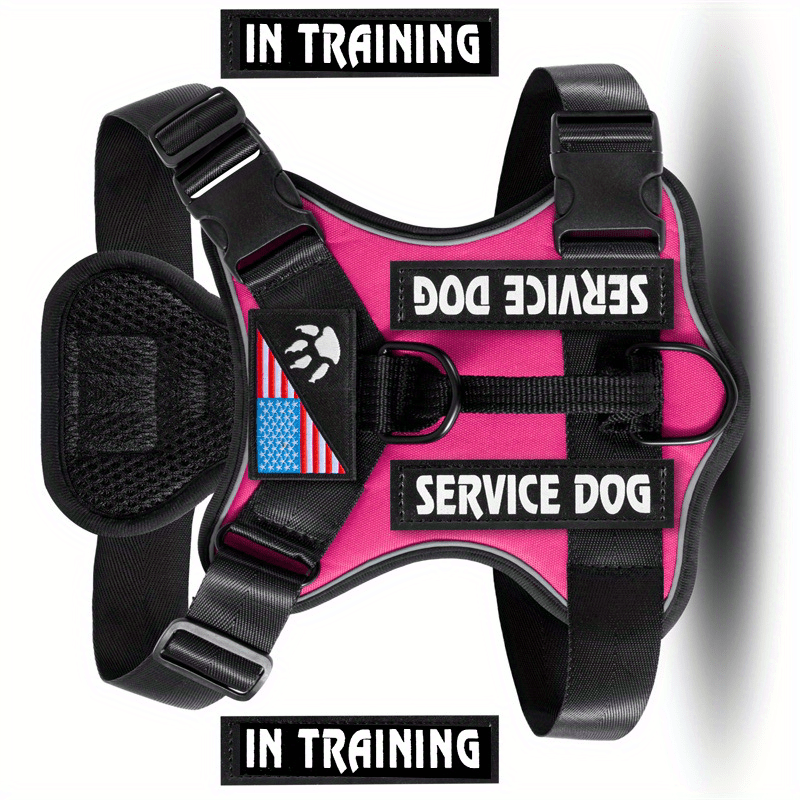 No-Pull Dog Harness Set Reflective Vest with 5 Patches – Adjustable Soft Oxford Mesh Service Dog Harness Front & Back Clip for Small Medium Large Dogs XS to XL