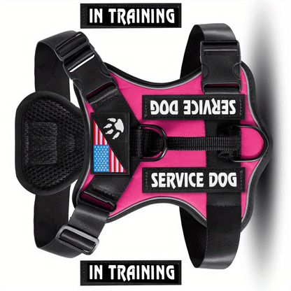 No-Pull Dog Harness Set Reflective Vest with 5 Patches – Adjustable Soft Oxford Mesh Service Dog Harness Front & Back Clip for Small Medium Large Dogs XS to XL